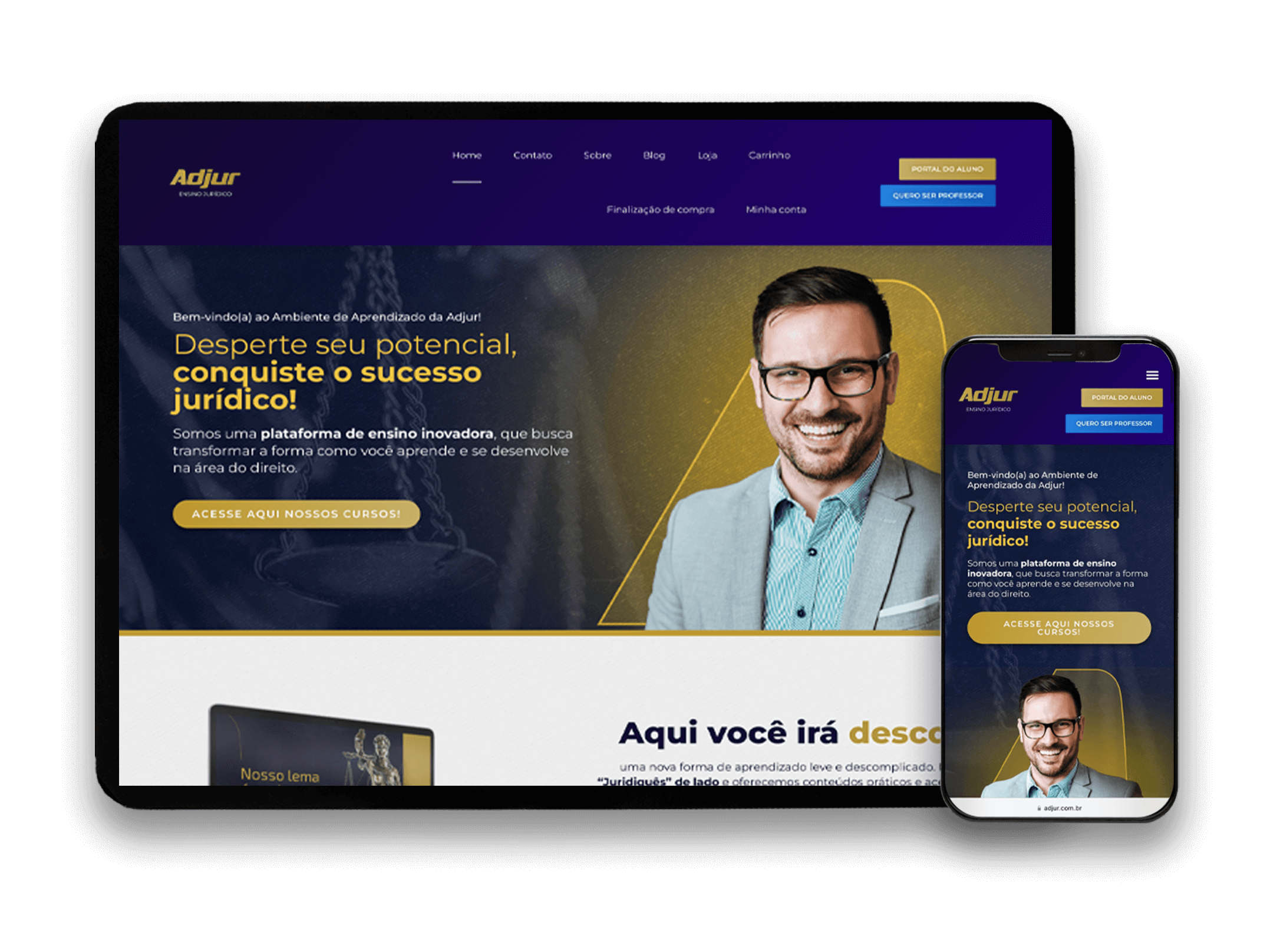 Mockup de site produzido para a Adjur